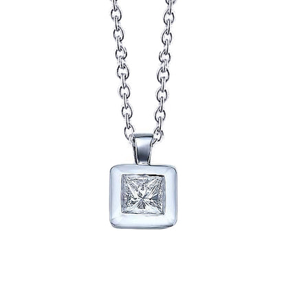 Princess Cut 1 Carats Natural Earth Mined Diamonds Pendant Necklace White Gold 14K