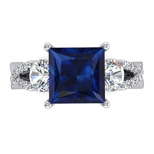 Royal Blue Sapphire Diamond Ring 5.50 Ct Princess Cut Gold 14K