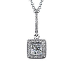 Princess Cut Diamond Drop Pendant Necklace 4.35 Carats White Gold 14K