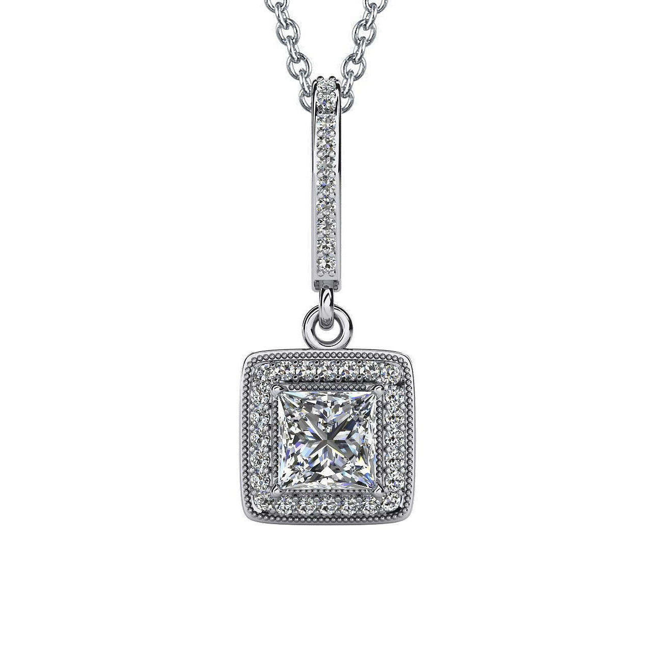 Princess Cut Lab Grown Diamond Drop Pendant Necklace 4.35 Carats White Gold 14K