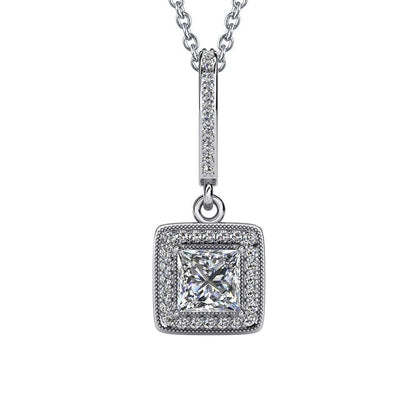 Princess Cut Lab Grown Diamond Drop Pendant Necklace 4.35 Carats White Gold 14K
