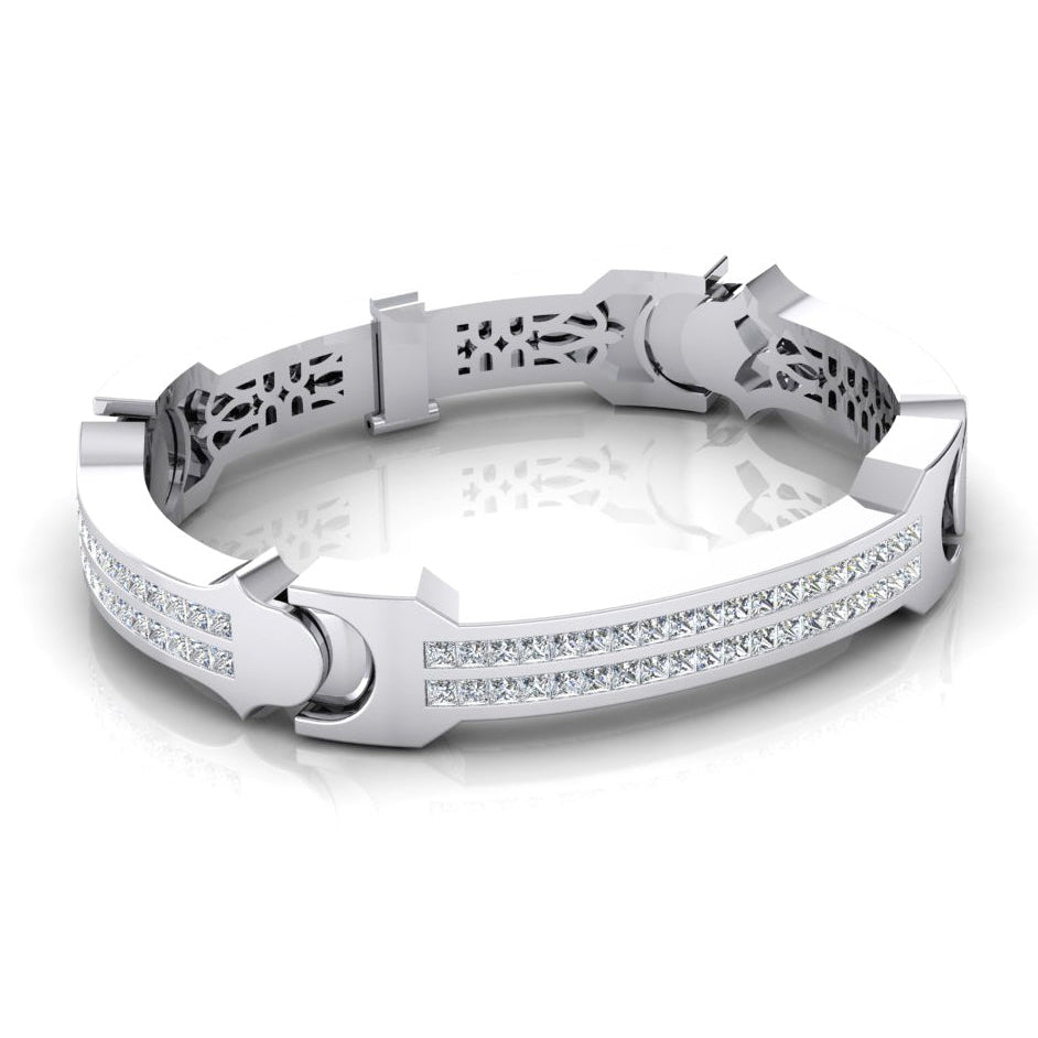 Princess Diamond Large Men's Gold Bracelet Heavy 6 mm Thick 16 Carats