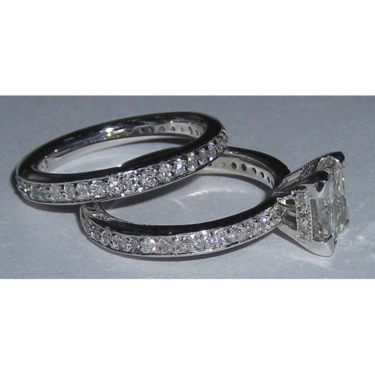 Diamond Fancy Engagement Ring Set White Gold 3.50 Carats