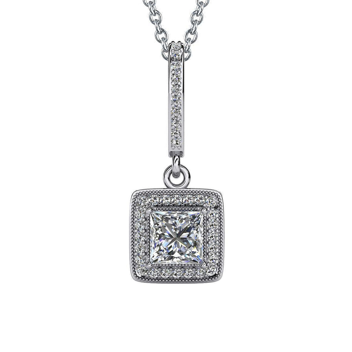 Princess Cut Natural Diamond Drop Pendant Necklace 4.35 Carats White Gold 14K