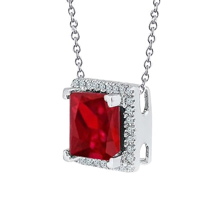 Princess Cut Ruby IGI CERTIFIED With Round Diamonds 8 Ct. Pendant Necklace Gold 14K