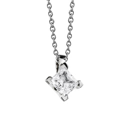 Princess Cut Solitaire Diamond Pendant Necklace 1.50 Ct White Gold 14K