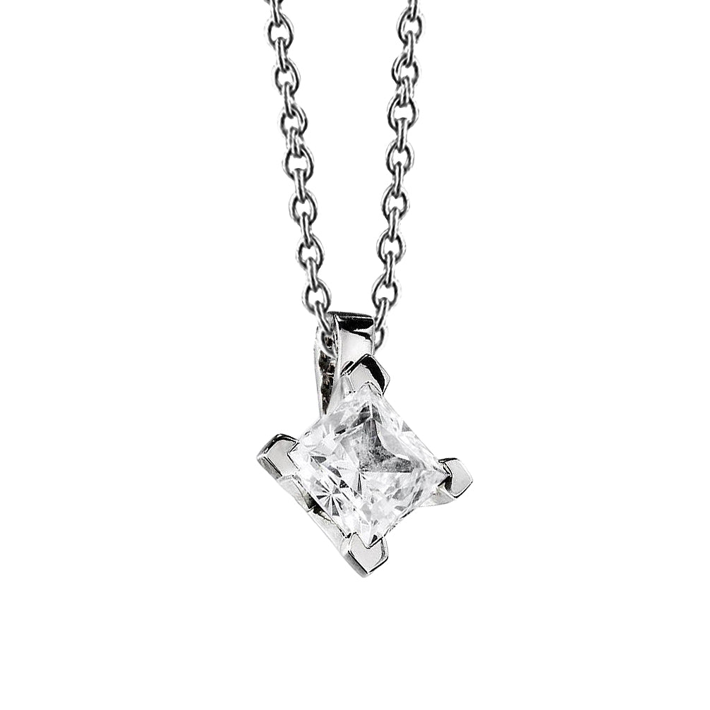 Princess Cut Solitaire Real Natural Earth Mined Diamond Pendant Necklace 1.50 Ct White Gold 14K