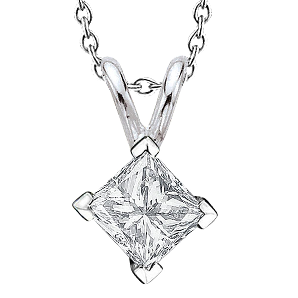 Princess Cut Solitaire Diamond Pendant Necklace 2.0 Ct. White Gold 14K