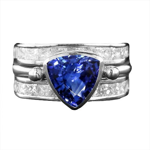  Ladies New weeding  Princess Diamond Ring Trillion Sapphire Jewelry