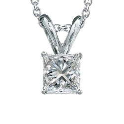 Princess Natural Earth Mined Diamond Solitaire Necklace Pendant 1.0 Carat White Gold 14K