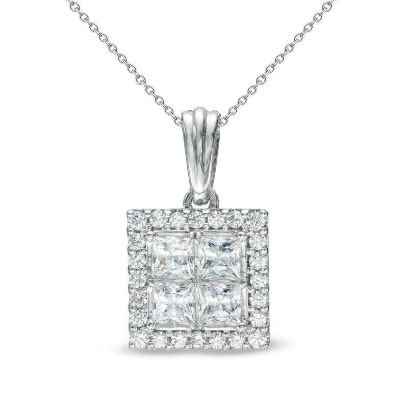 Princess Round Cut Lab Grown Diamond Pendant Necklace 6.40 Carat White Gold 14K