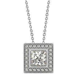 Princess Round Diamond Pendant Necklace Without Chain 1.50 Ct. WG 14K