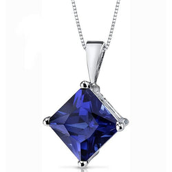 Princess Sapphire Solitaire Pendant Basket Set Necklace 5 Carats