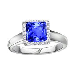 Princess Shaped Ceylon Sapphire Diamonds Gemstone Ring 5.40 Carats