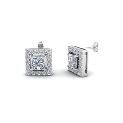 Princess And Round Cut 1.80 Ct. Natural Earth Mined Diamonds Studs Halo Earrings