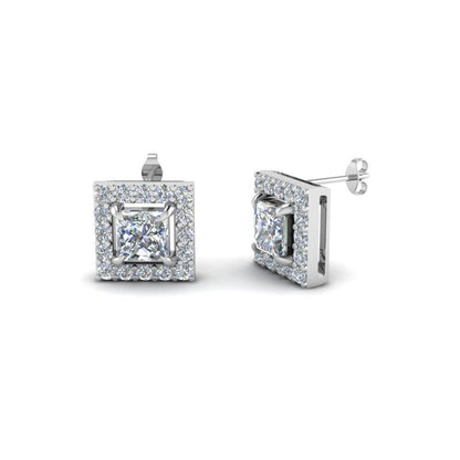 New Style Princess And Round Cut Diamonds Studs Halo Earrings 