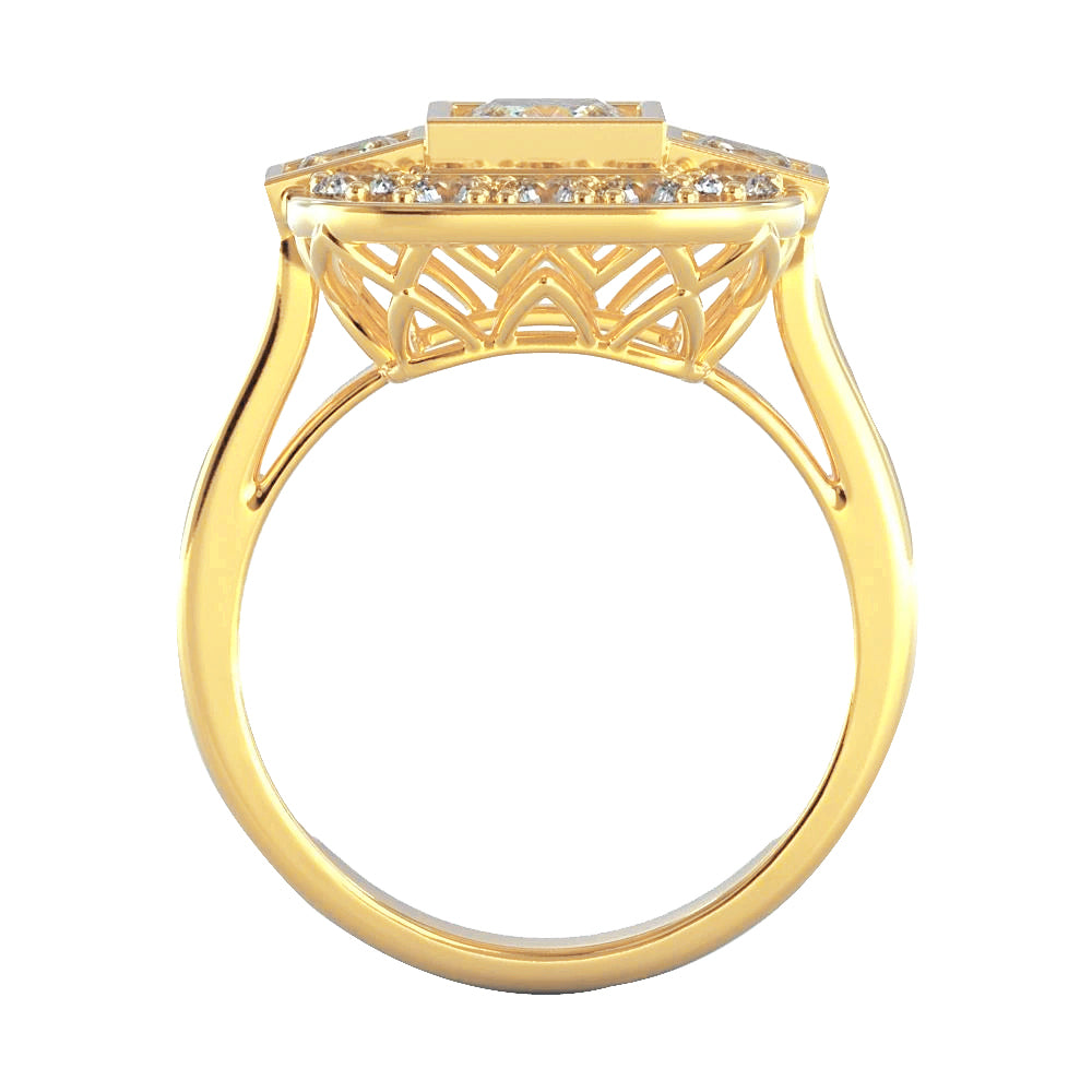 Yellow Gold Princess and Round Diamond Anniversay Ring
