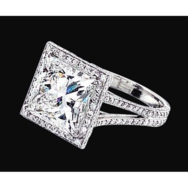 Princess Center Lab Grown Diamond Double Row Halo Ring 2.55 Carat White Gold 14K