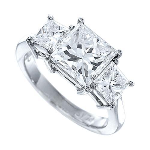 Princess Cut Women Three-Stone Ring Natural Earth Mined Diamond 14K White Gold 2.50 Ct