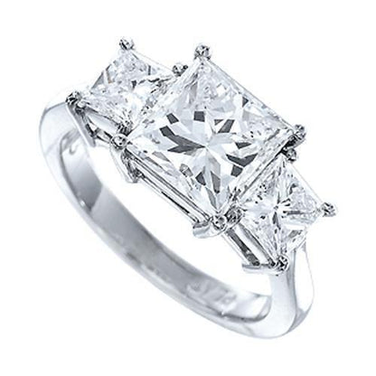 Princess Cut Women Three-Stone Ring Natural Earth Mined Diamond 14K White Gold 2.50 Ct