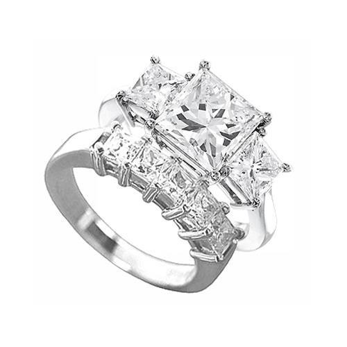 Princess Cut Women Three-Stone Ring Natural Earth Mined Diamond 14K White Gold 2.50 Ct
