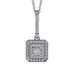 Princess & Round Cut Diamond Pendant Necklace 2.48 Carat White Gold 14K