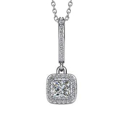 Princess & Round Shape 5 Carats Diamonds Drop Pendant Necklace WG 14K
