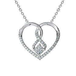 Princess & Round Shaped Diamond Heart Pendant 1.39 Carat White Gold 14K