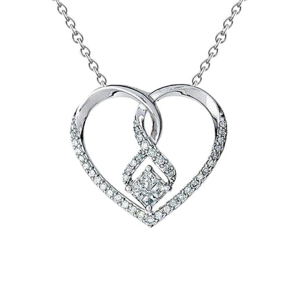 Princess & Round Shaped Natural Earth Mined Diamond Heart Pendant 1.39 Carat White Gold 14K