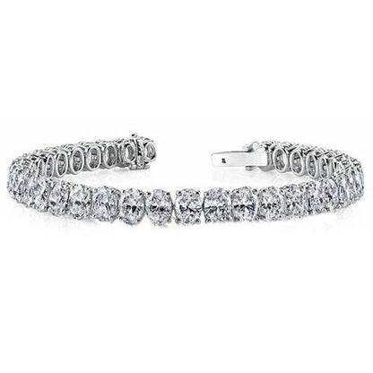 Prong Oval Diamond Tennis Bracelet Solid Gold Fine Jewelry 13.75 Ct.