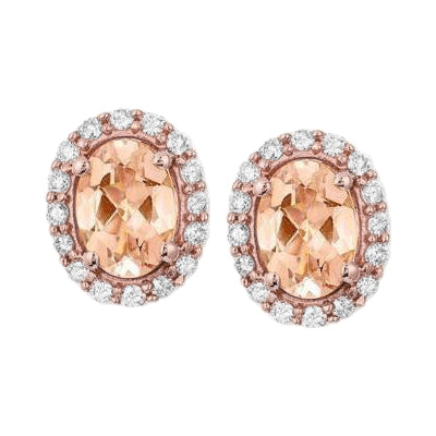 Prong Set  Best amazing weeding    Morganite And Diamonds Studs Earring Rose Gold