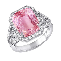 Prong Set 18.35 Carats Pink Kunzite With Natural Earth Mined Diamonds Ring White Gold