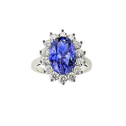 19.75 Ct Oval Tanzanite With Diamonds Ring Flower Style 14K Gold