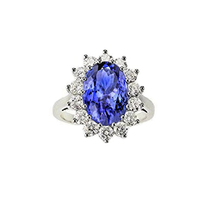  Lady’s Brilliant Engagement Oval Tanzanite With Diamonds Ring Flower Style 
