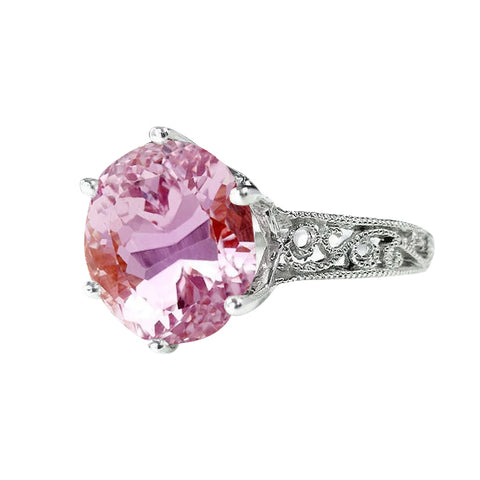 New Prong Set  Solitaire Pink Kunzite Wedding Ring White Gold