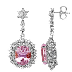 Prong Set 26.50 Ct Pink Kunzite With Diamonds Dangle Earrings Gold