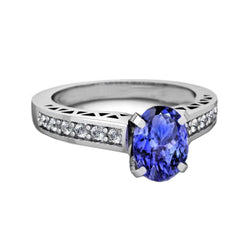 3.25 Carats Tanzanite And Natural Earth Mined Diamond Engagement Ring 14K White Gold