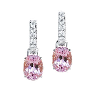 Prong Set 31.20 Ct. Pink Kunzite And Natural Earth Mined Diamonds Dangle Earrings