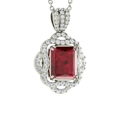 Prong Set 4.80 Carats Red Ruby With Natural Earth Mined Diamonds Pendant Necklace