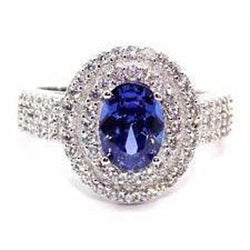 New Stylish Blue Tanzanite Halo Diamonds Ring White Gold
