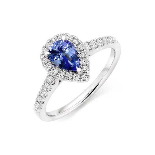New Amazing  Halo Tanzanite And Diamonds Ring White Gold