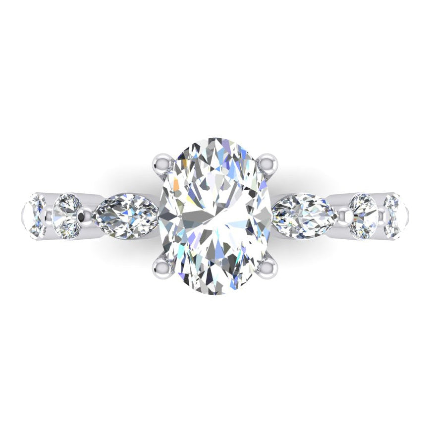 Oval Cut Hidden Halo Diamond Ring With Accents