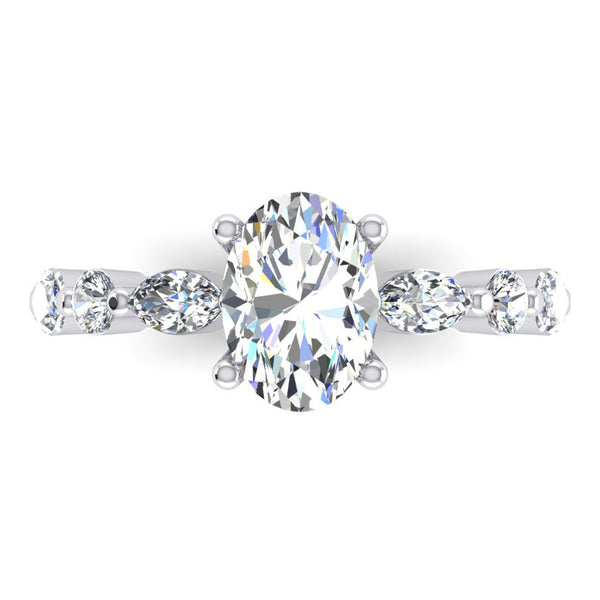 Oval Cut Hidden Halo Diamond Ring With Accents