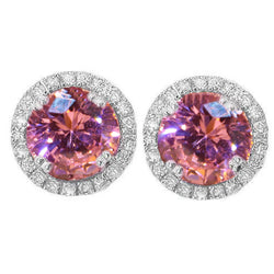 Round Cut 7 Carats Pink Sapphire Studs Earring Gold 14K