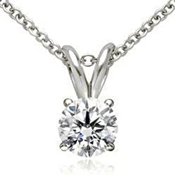 Prong Set Solitaire Round Cut Mined Diamond Pendant White Gold 14K 1 Ct