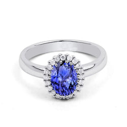 Prong Set Tanzanite And Natural Earth Mined Diamonds 3.70 Carats Wedding Ring 14K Gold