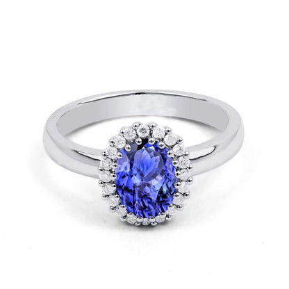 Prong Set Tanzanite And Diamonds  Women  Wedding Ring  Gold Media 1 of 1