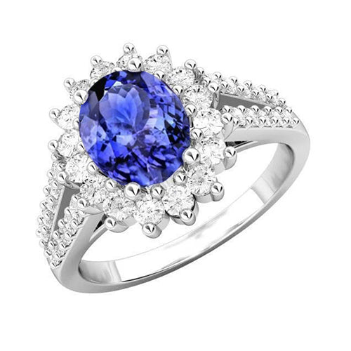 New Fancy Tanzanite And Diamonds Wedding Ring Gold White