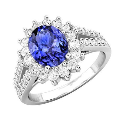 New Fancy Tanzanite And Diamonds Wedding Ring Gold White