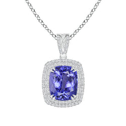 Prong Set Tanzanite With Diamonds 16.25 Ct Pendant With Chain Gold